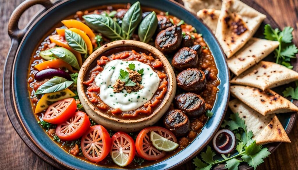 Arab cuisine, Vegetarian delights, Middle Eastern appetizers, Hummus, Baba Ganoush, Tabbouleh, Falafel, Fattoush, Stuffed Grape Leaves (Dolma), Muhammara, Labneh, Samosas, Shakshuka, Mujadara, Za'atar Bread, Potluck, Mediterranean flavors, Lebanese salad, Eggplant dishes, Yogurt-based dishes